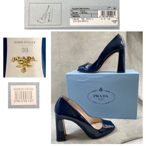 SOLD  $$$  PRADA 39 Patent Leather CALZATURE DONNA VERNICE 4" Heel Open toe Pump